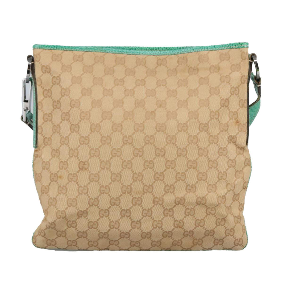 GUCCI GG Canvas Shoulder Bag Beige Silver Green 113013 Auth 96980