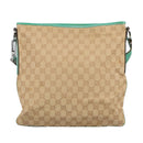 GUCCI GG Canvas Shoulder Bag Beige Silver Green 113013 Auth 96980-13