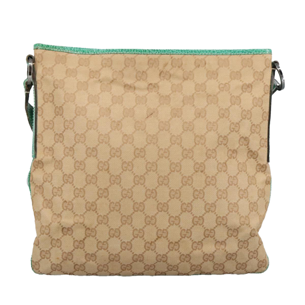 GUCCI GG Canvas Shoulder Bag Beige Silver Green 113013 Auth 96980 - 0