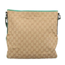 GUCCI GG Canvas Shoulder Bag Beige Silver Green 113013 Auth 96980-2
