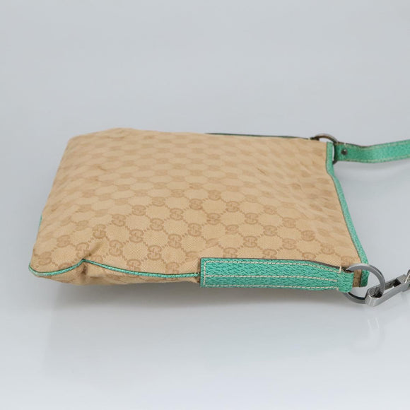 GUCCI GG Canvas Schultertasche Beige Silber Grün 113013 Auth 96980