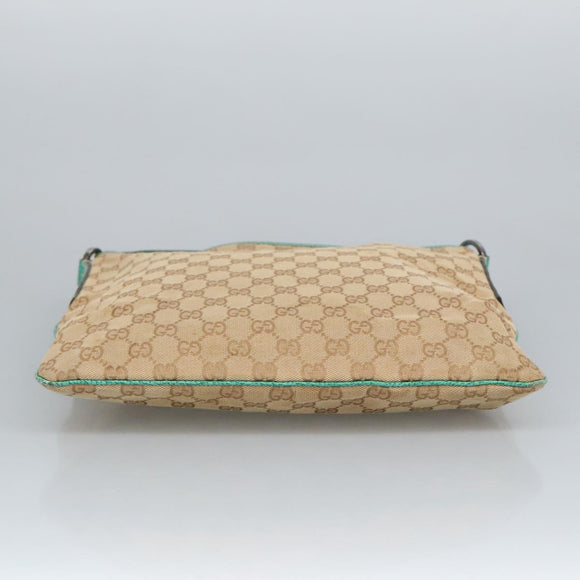 GUCCI GG Canvas Schultertasche Beige Silber Grün 113013 Auth 96980