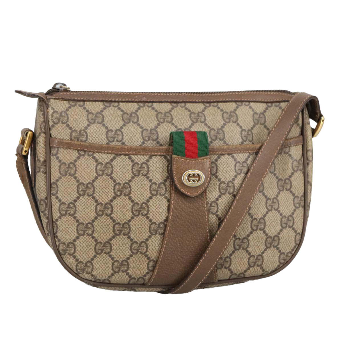 GUCCI GG Supreme Web Sherry Line Shoulder Bag PVC Beige 89 02 032 Auth 96982