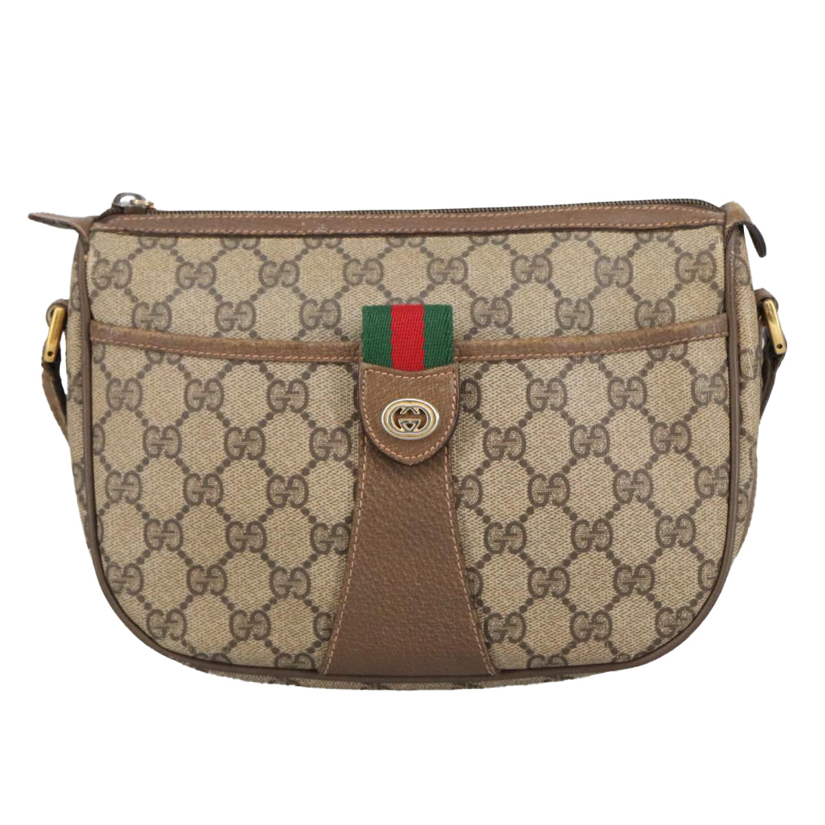 GUCCI GG Supreme Web Sherry Line Shoulder Bag PVC Beige 89 02 032 Auth 96982 - 0