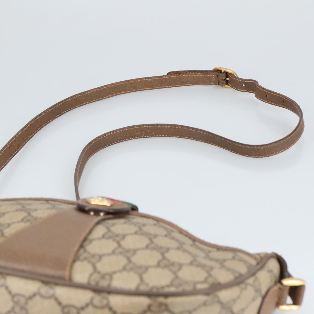 GUCCI GG Supreme Web Sherry Line Shoulder Bag PVC Beige 89 02 032 Auth 96982