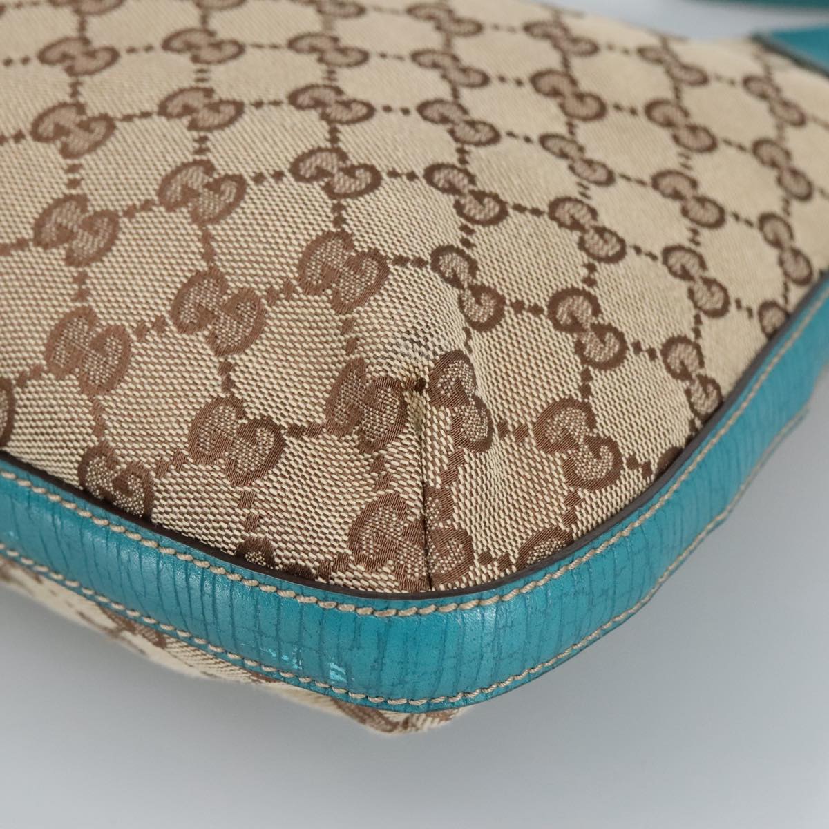 GUCCI GG Canvas Sherry Line Horsebit Bag Beige Gold Light blue 137388 Auth 96983