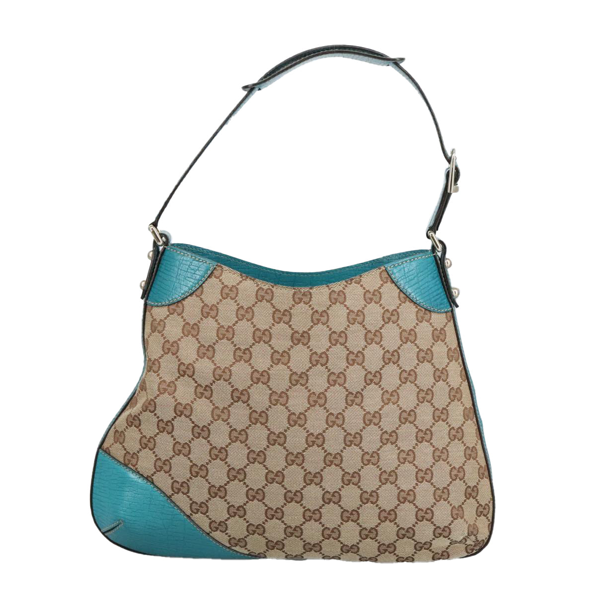 GUCCI GG Canvas Sherry Line Horsebit Bag Beige Gold Light blue 137388 Auth 96983 - 0