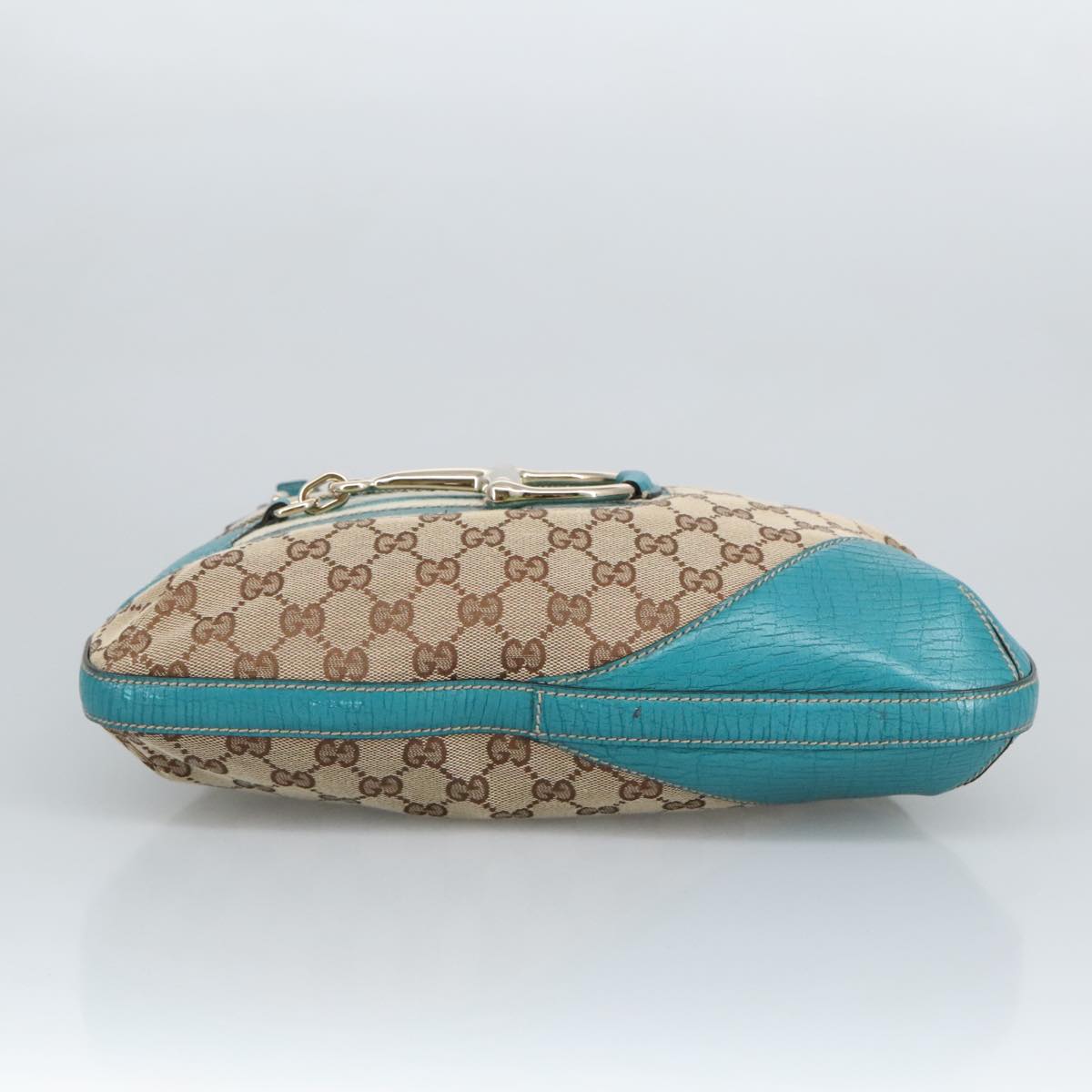 GUCCI GG Canvas Sherry Line Horsebit Bag Beige Gold Light blue 137388 Auth 96983