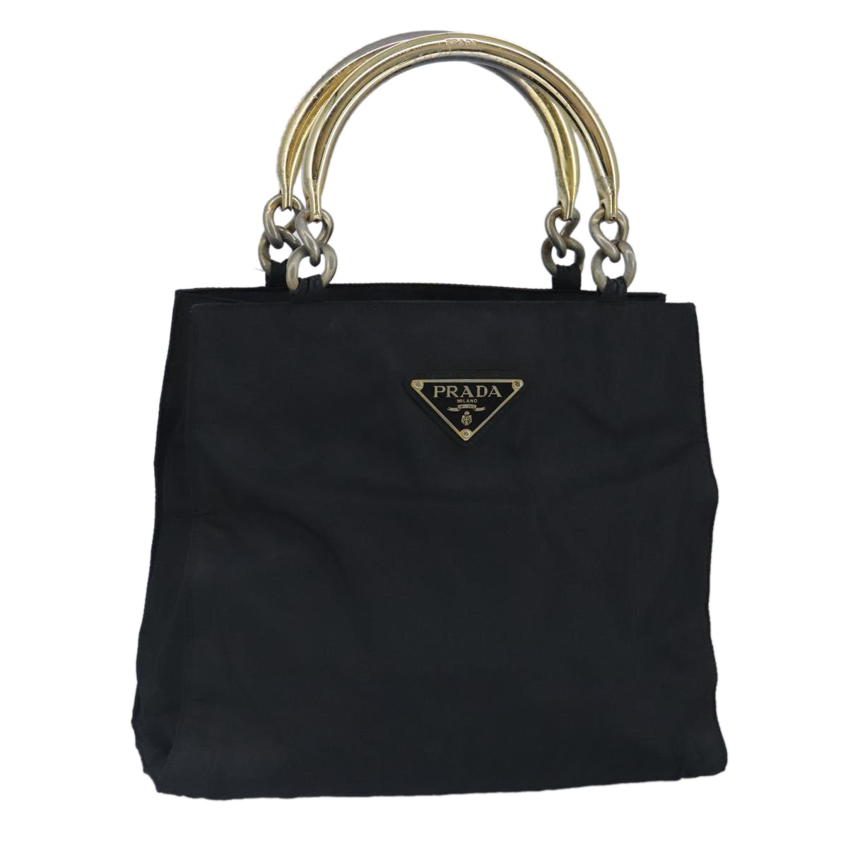 PRADA Hand Bag Nylon Black Gold Auth 96996