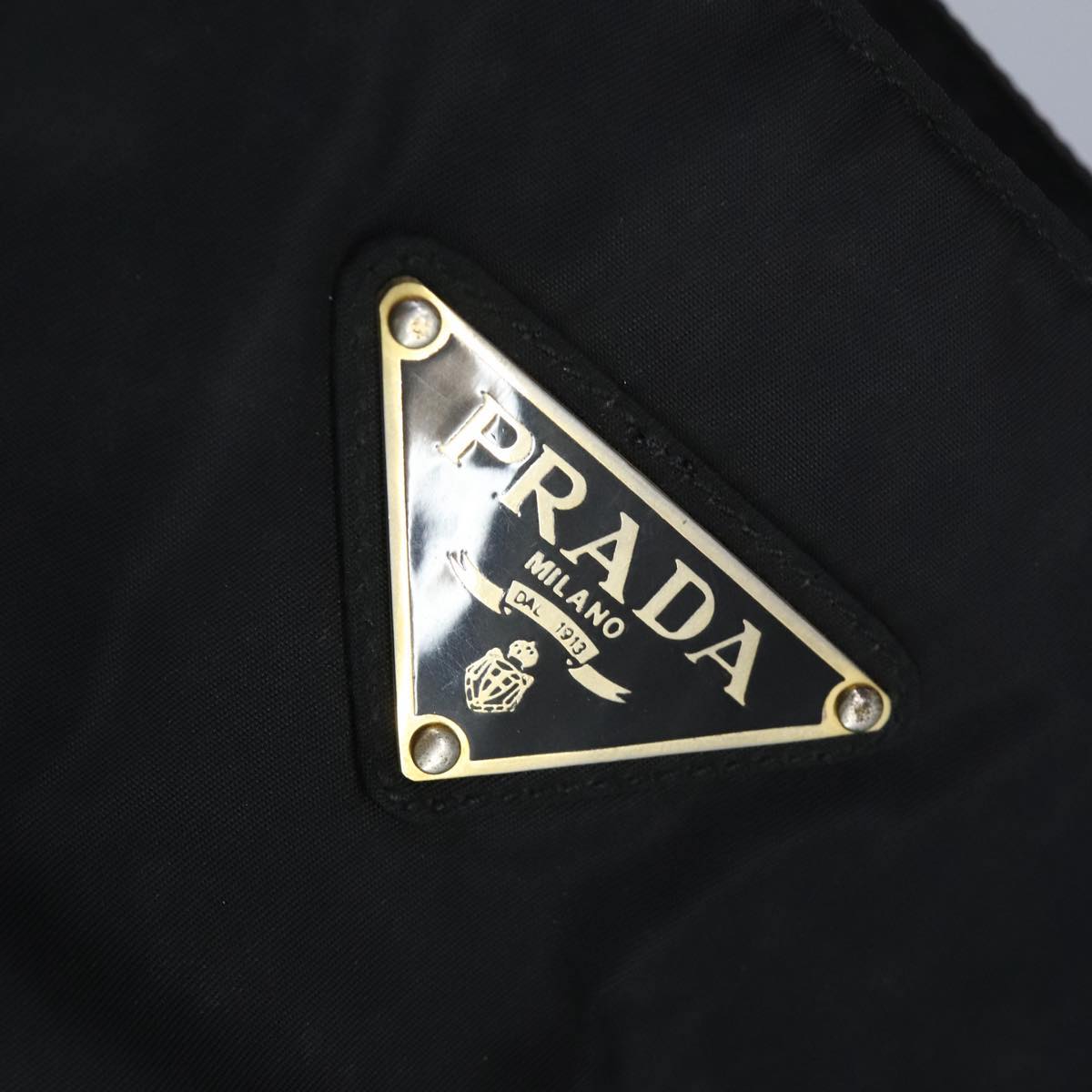 PRADA Hand Bag Nylon Black Gold Auth 96996