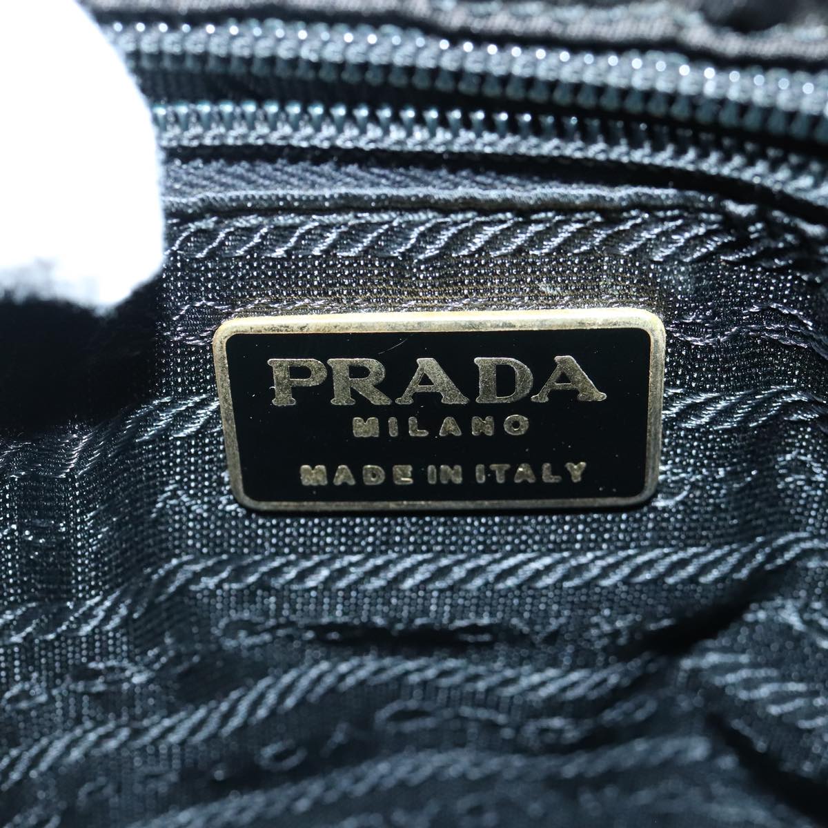 PRADA Hand Bag Nylon Black Gold Auth 96996