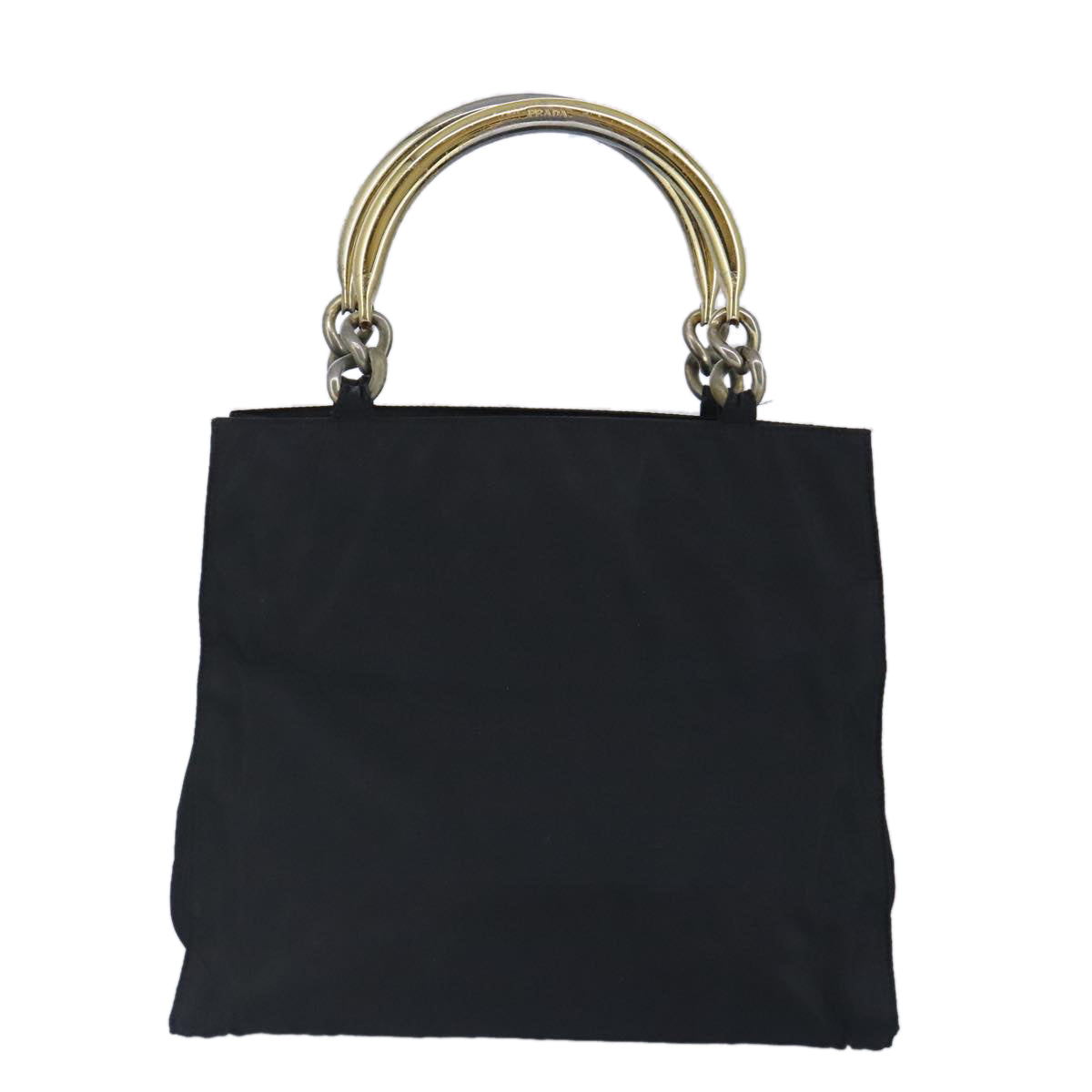 PRADA Hand Bag Nylon Black Gold Auth 96996 - 0