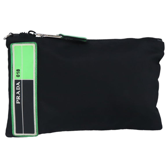 PRADA Clutch Bag Nylon Black Silver Auth 96997V