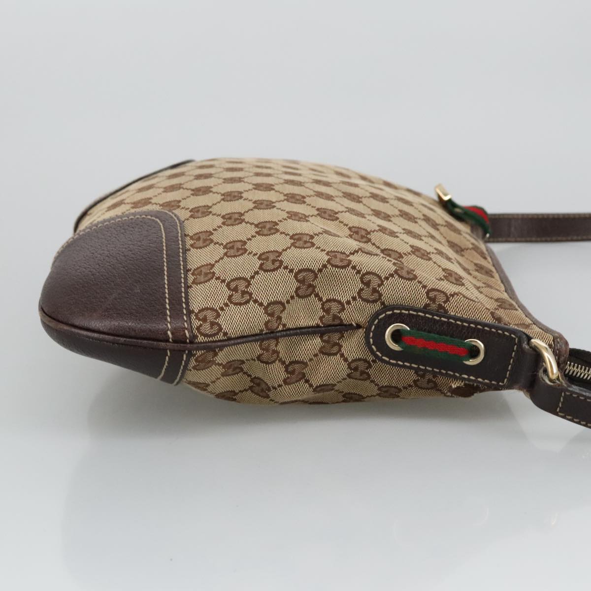 GUCCI GG Canvas Web Sherry Line Shoulder Bag Beige Gold Red 204939 Auth 96998