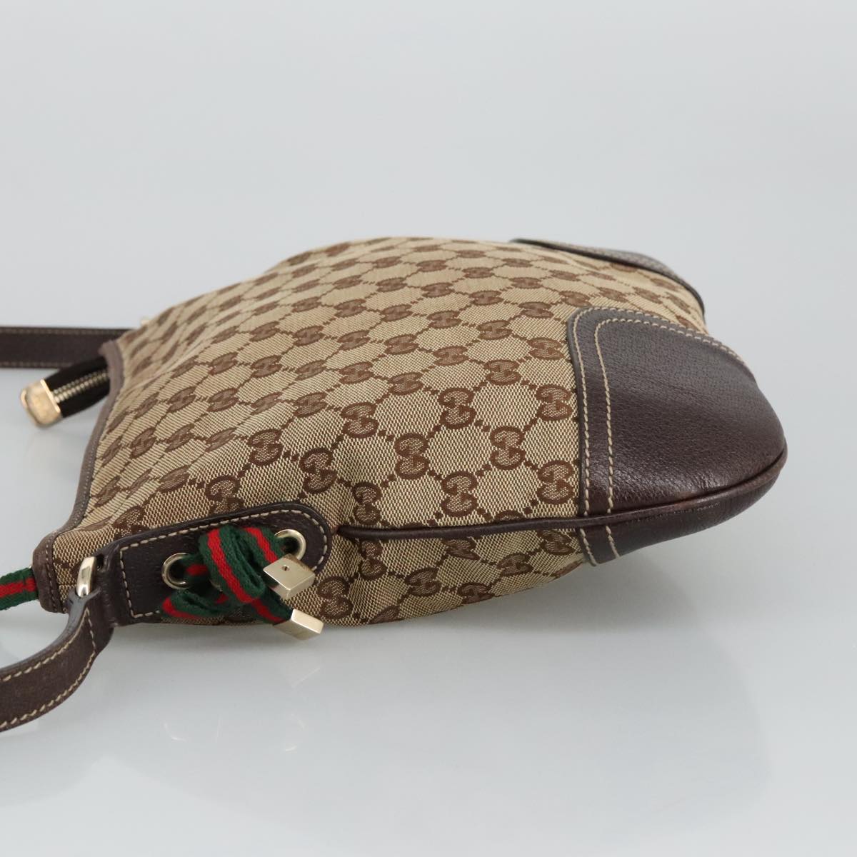 GUCCI GG Canvas Web Sherry Line Shoulder Bag Beige Gold Red 204939 Auth 96998