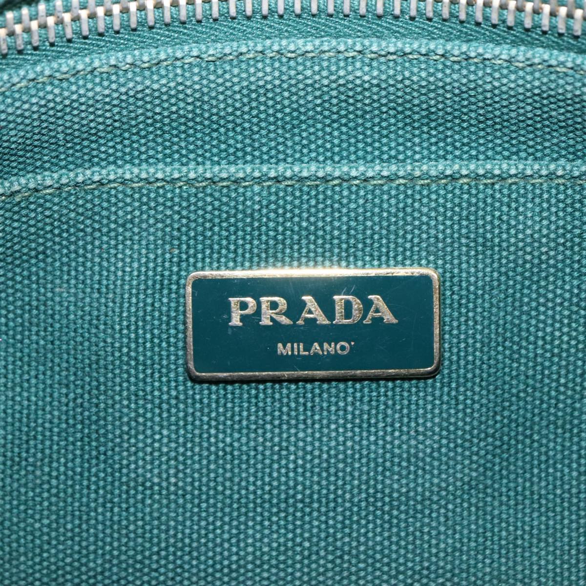 PRADA Canapa PM Hand Bag Canvas 2way Green Gold Auth 96999