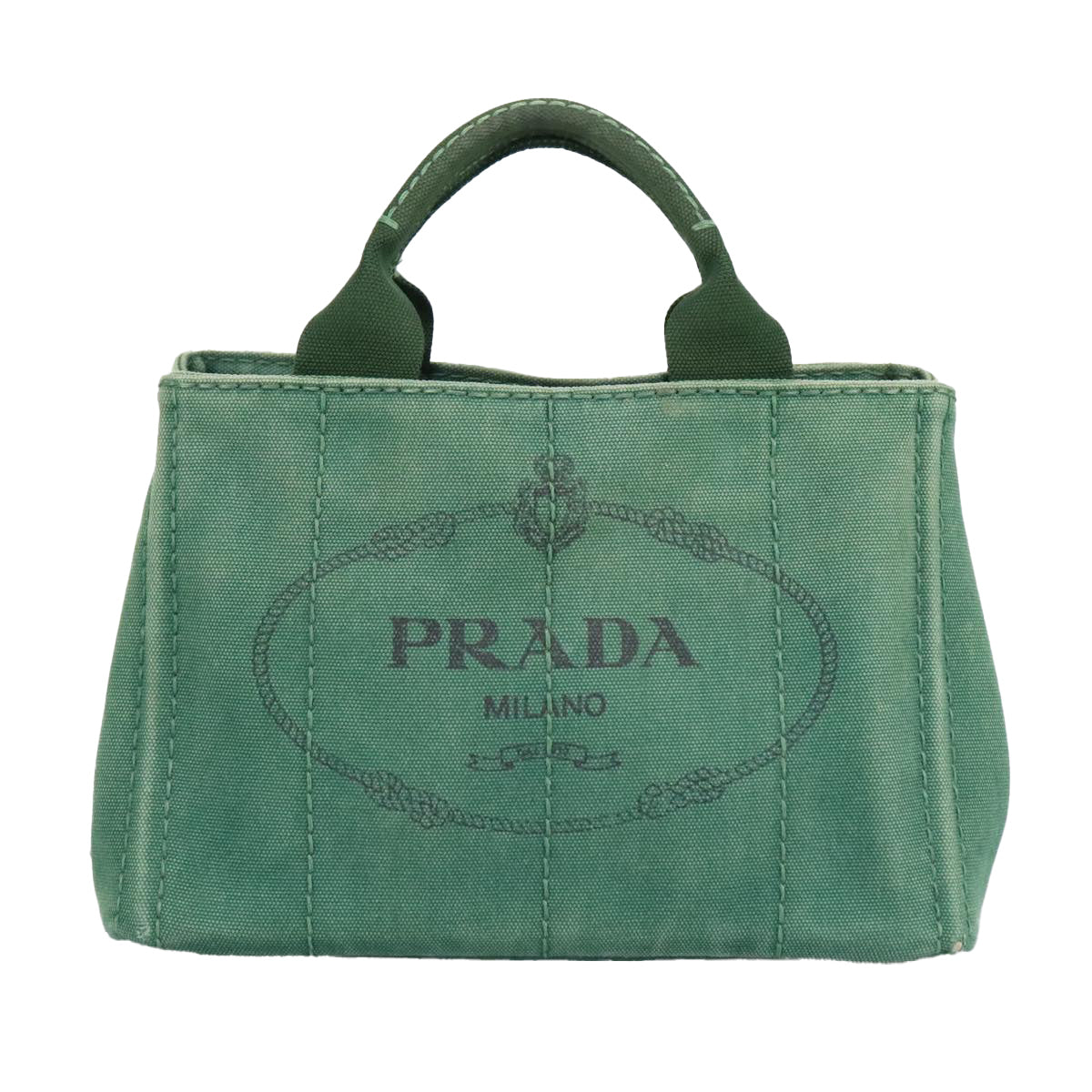 PRADA Canapa PM Hand Bag Canvas 2way Green Gold Auth 96999 - 0