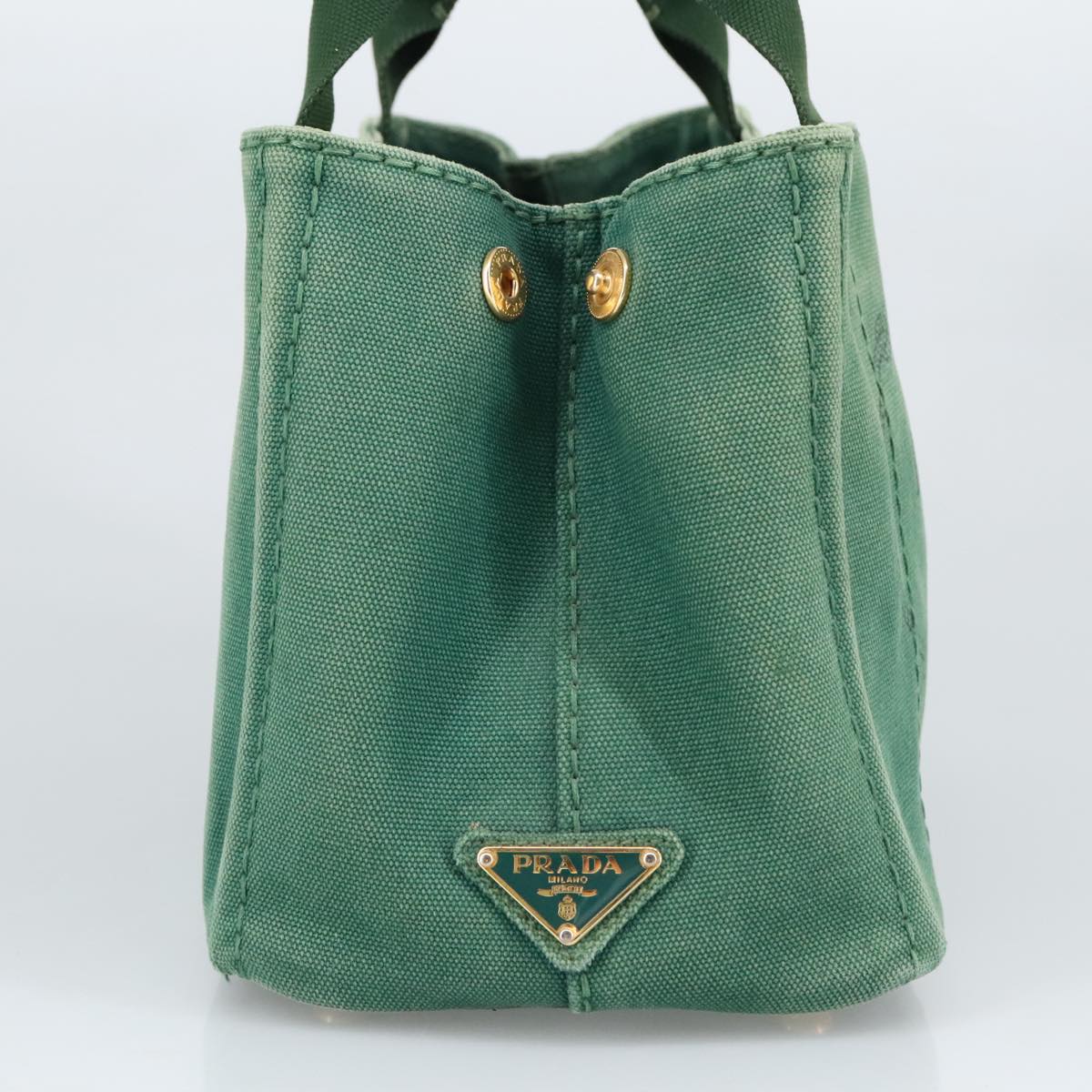 PRADA Canapa PM Hand Bag Canvas 2way Green Gold Auth 96999