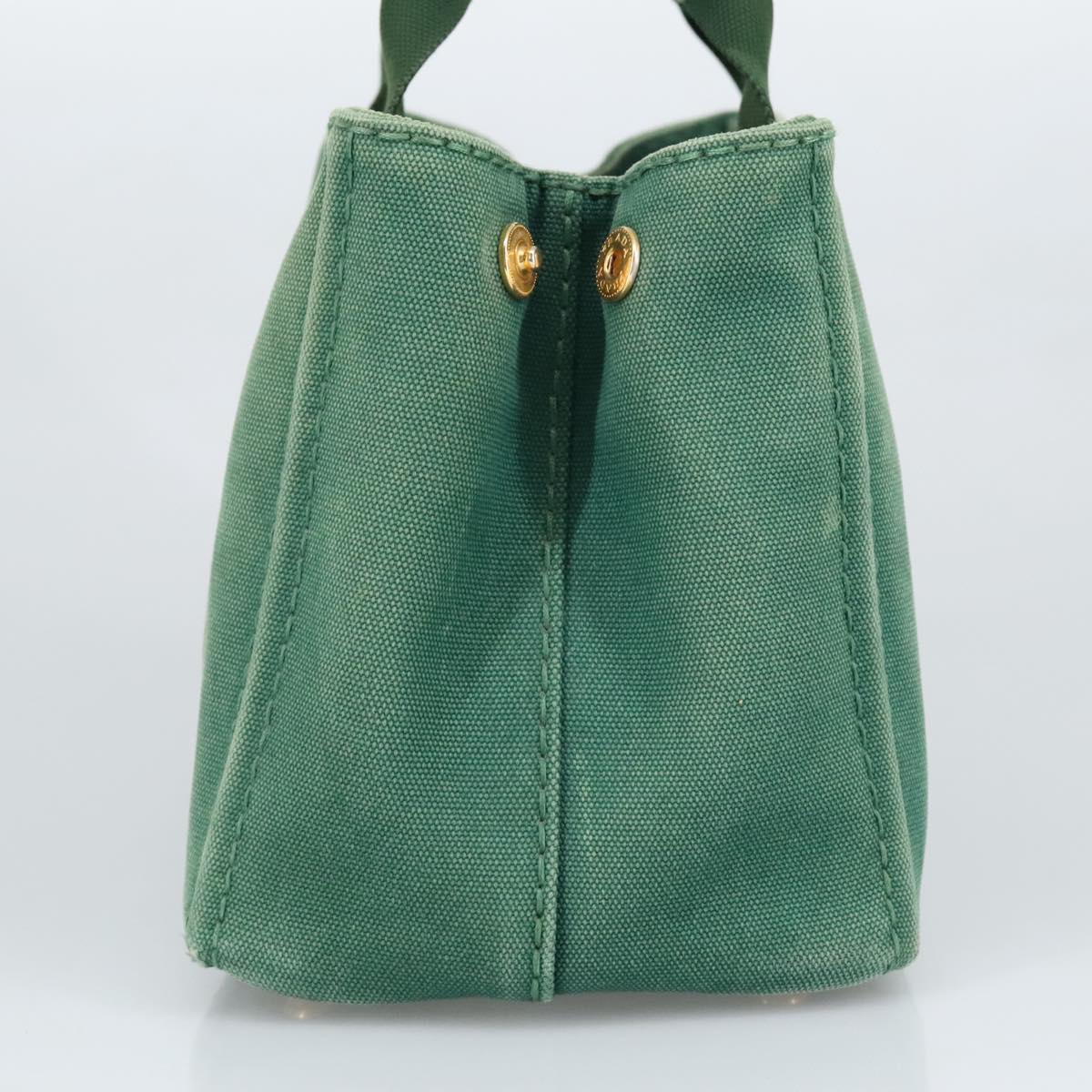 PRADA Canapa PM Hand Bag Canvas 2way Green Gold Auth 96999