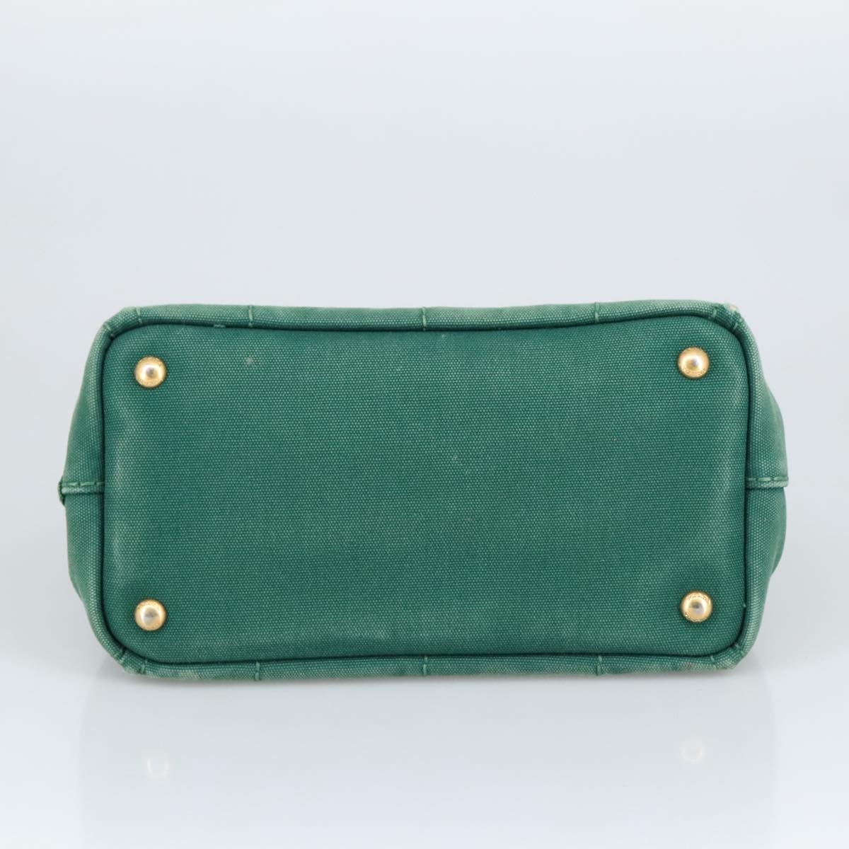 PRADA Canapa PM Hand Bag Canvas 2way Green Gold Auth 96999