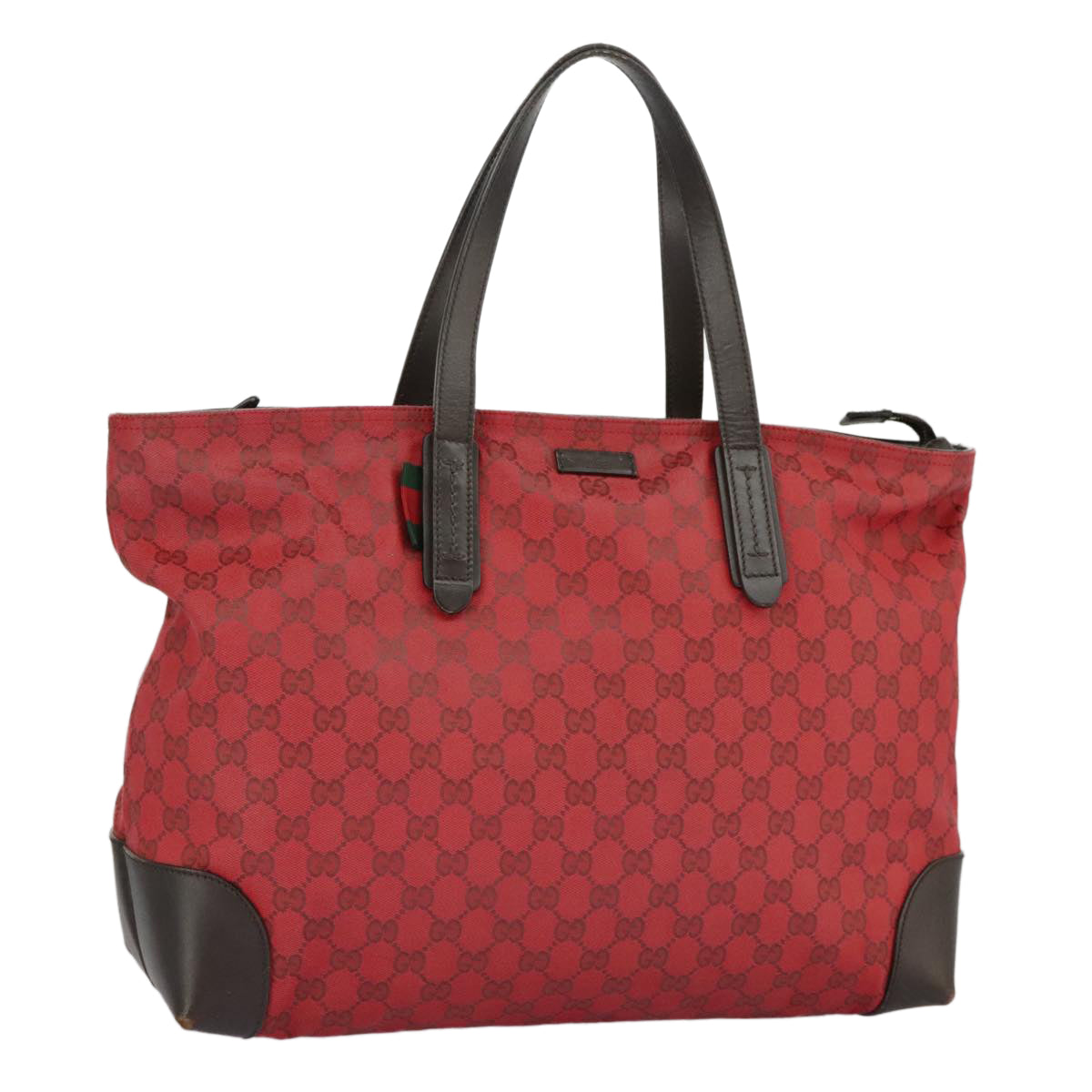 GUCCI GG Canvas Web Sherry Line Tote Bag Red Green gold 308928 Auth 97000