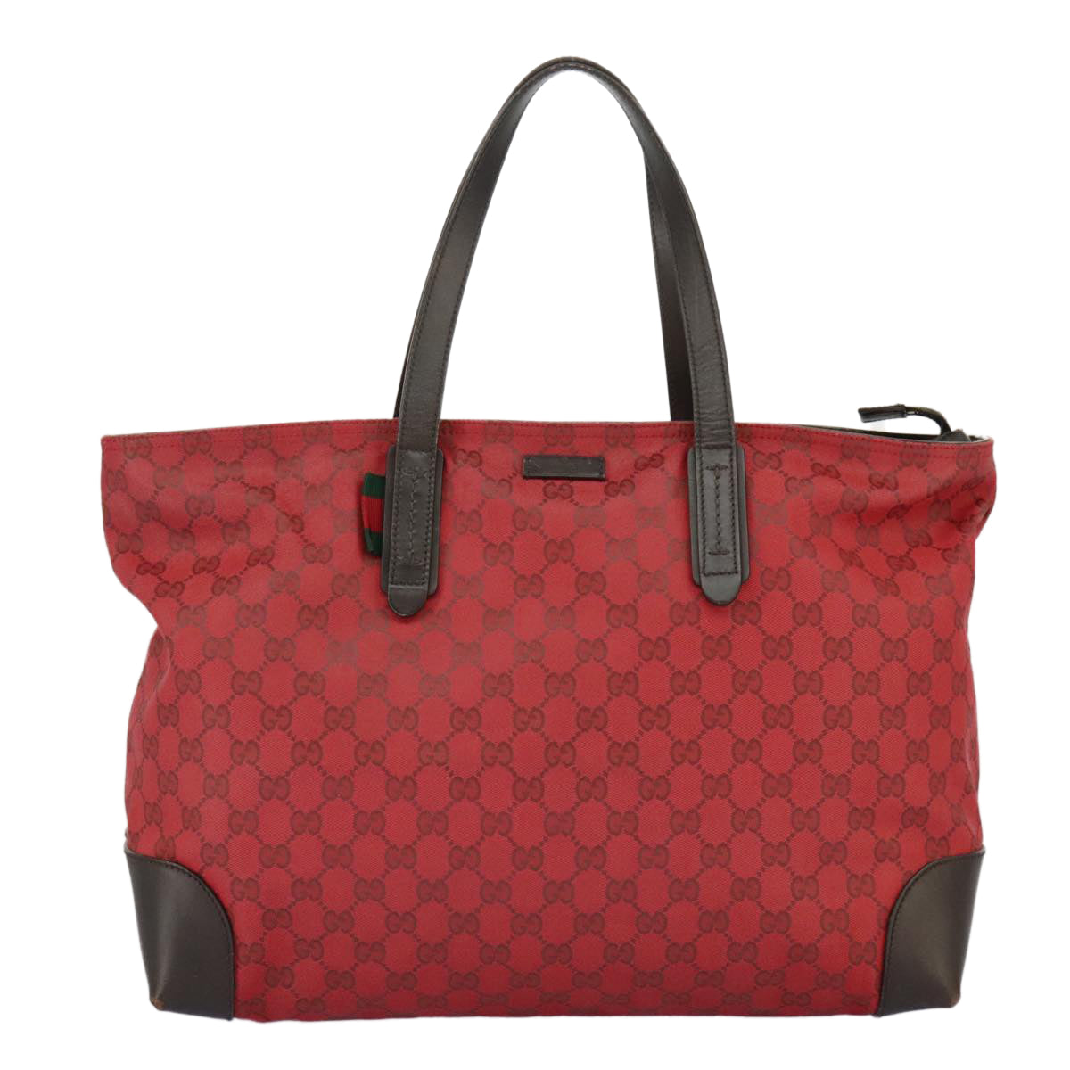 GUCCI GG Canvas Web Sherry Line Tote Bag Red Green gold 308928 Auth 97000