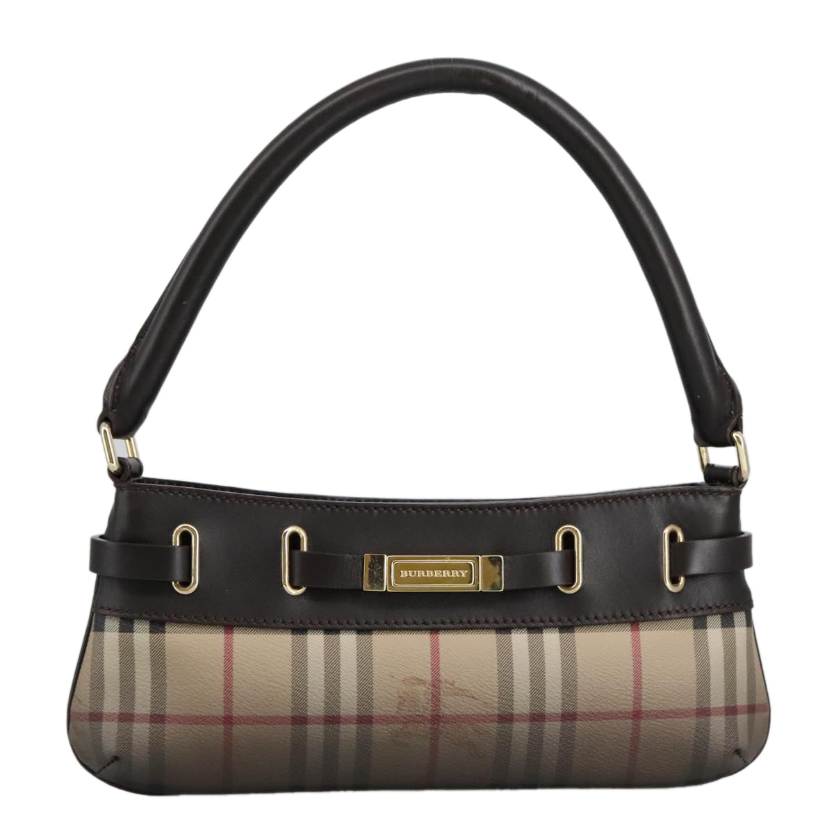 BURBERRY Nova Check Hand Bag PVC Beige Gold Auth 97005 - 0