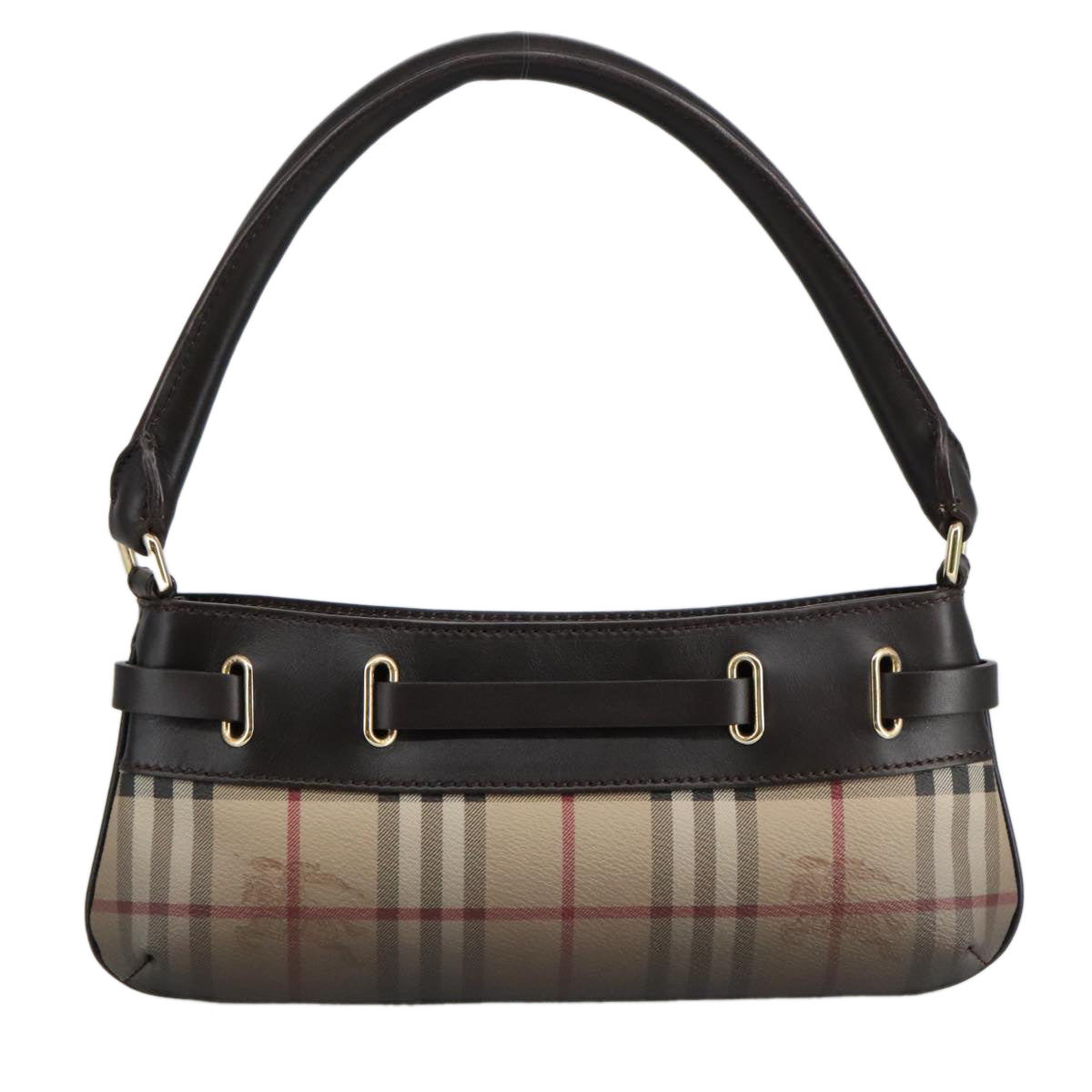 BURBERRY Nova Check Hand Bag PVC Beige Gold Auth 97005