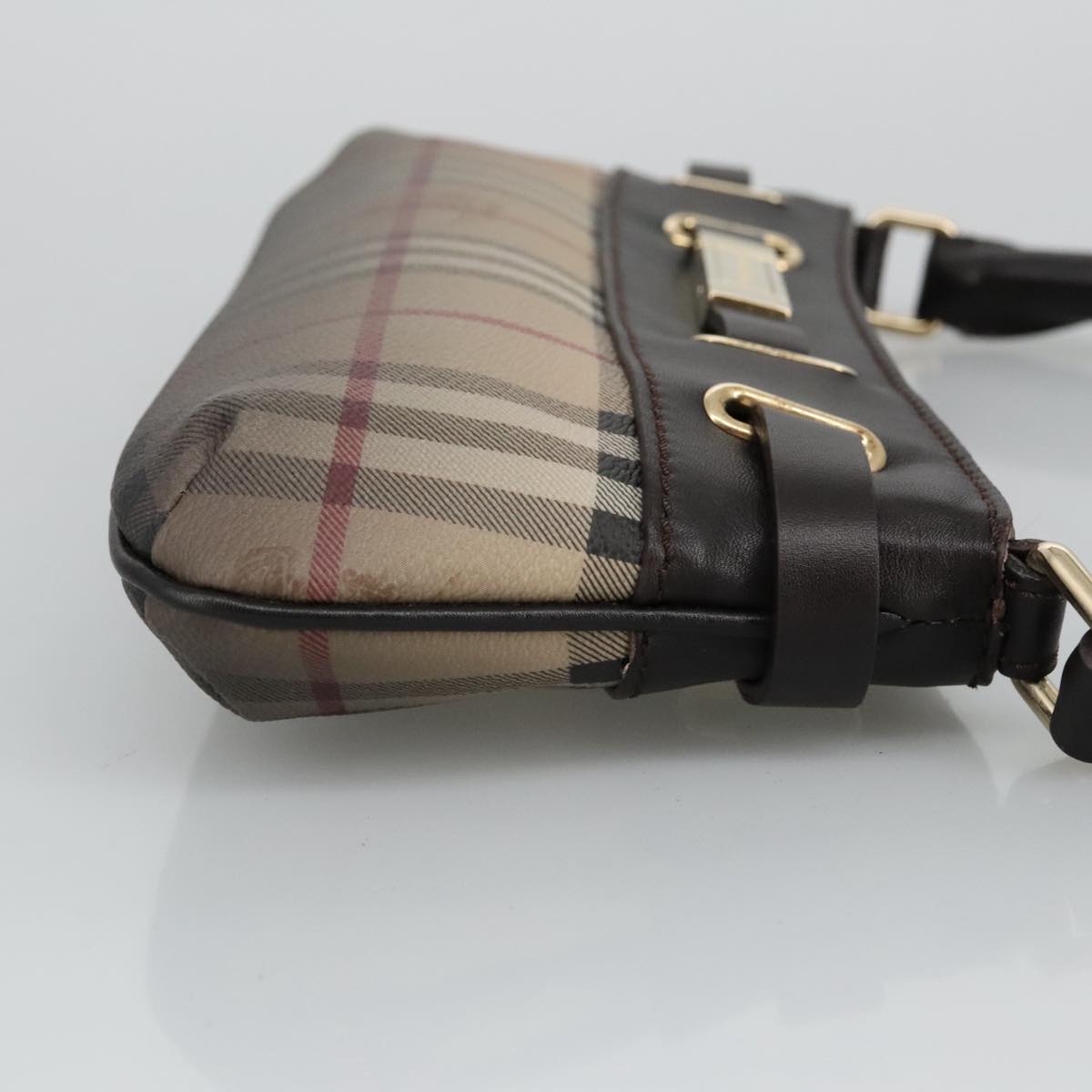 BURBERRY Nova Check Hand Bag PVC Beige Gold Auth 97005