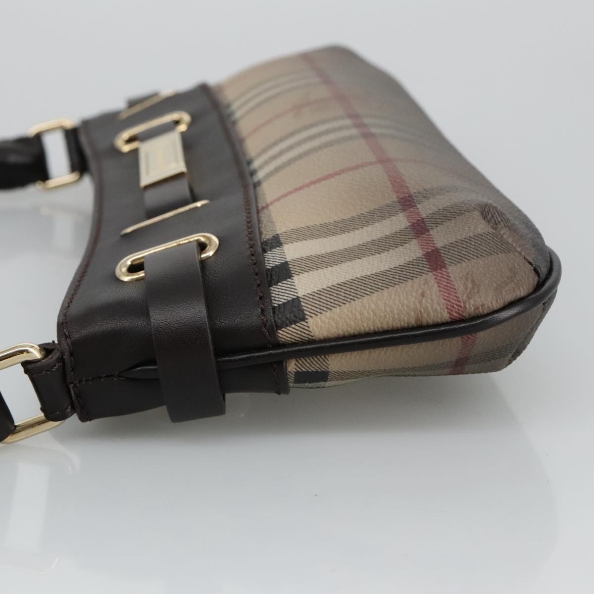 BURBERRY Nova Check Hand Bag PVC Beige Gold Auth 97005