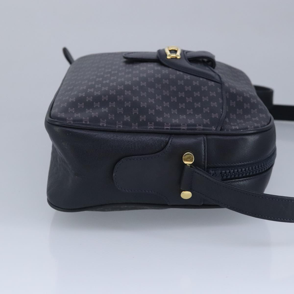 CELINE Macadam Canvas Shoulder Bag Navy Gold Auth 97007