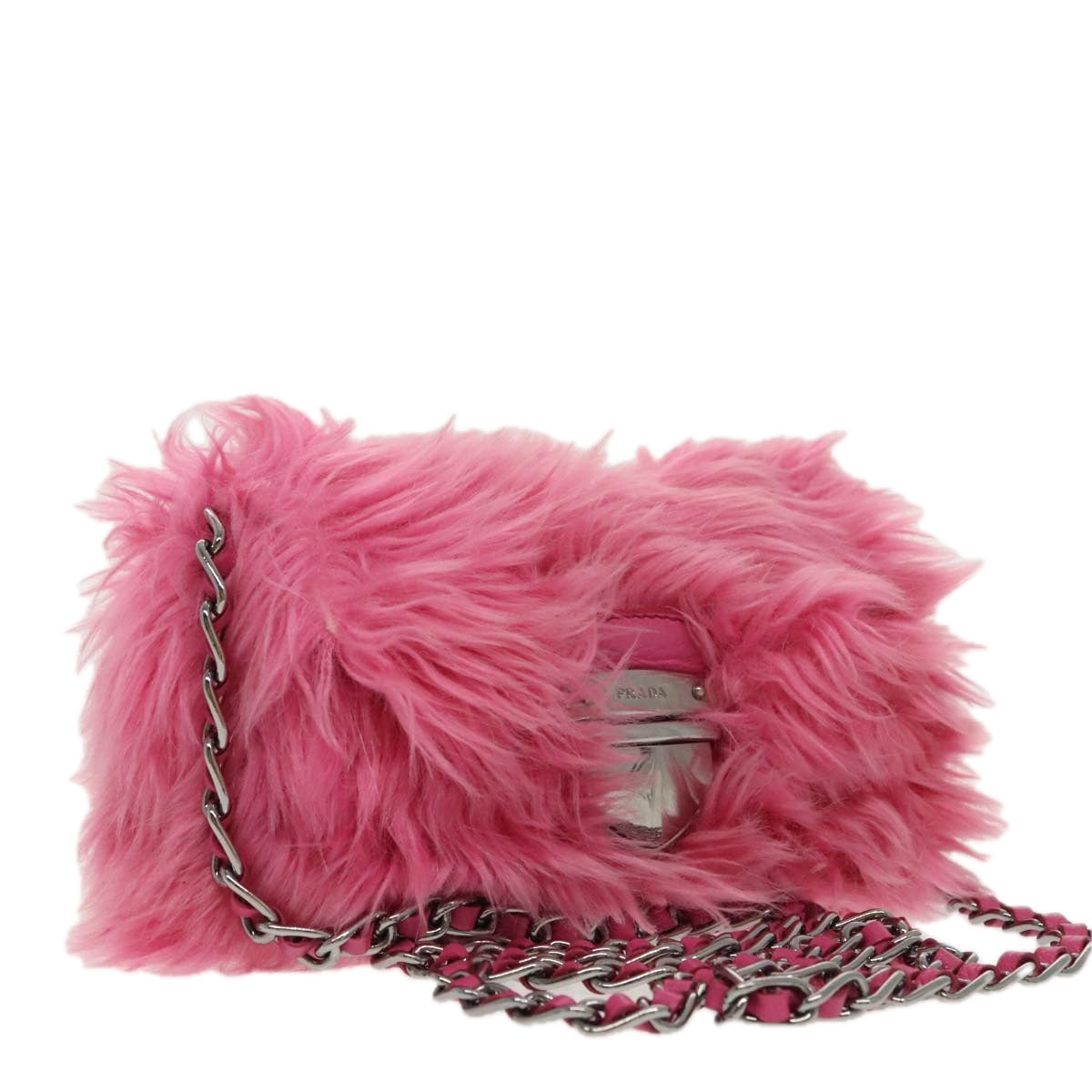 PRADA Chain Shoulder Bag Pink Silver Auth 97011A