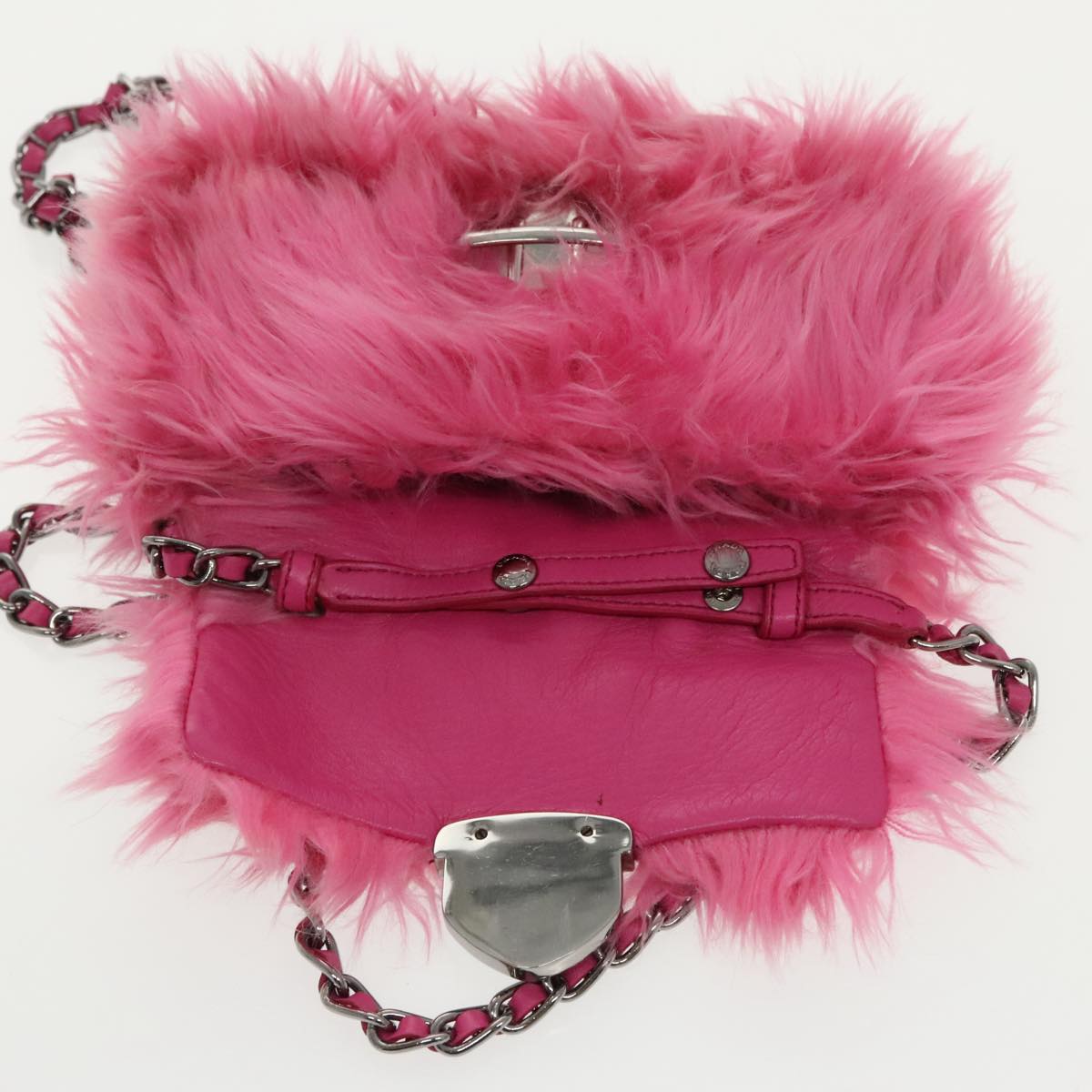 PRADA Chain Shoulder Bag Pink Silver Auth 97011A