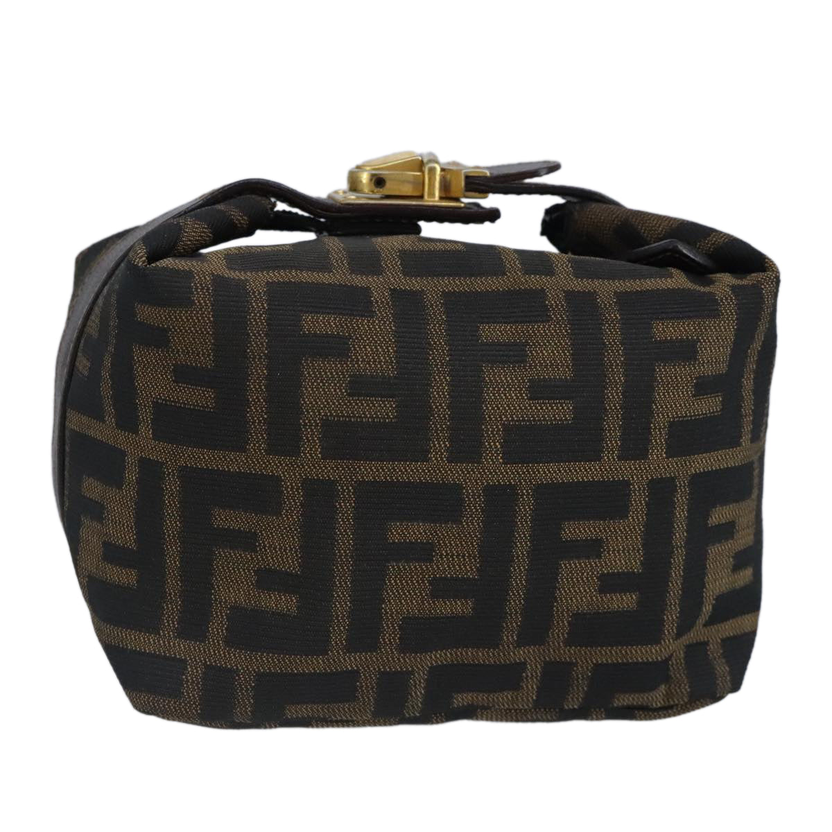 FENDI Zucca Canvas Pouch Brown Black gold Auth 97012