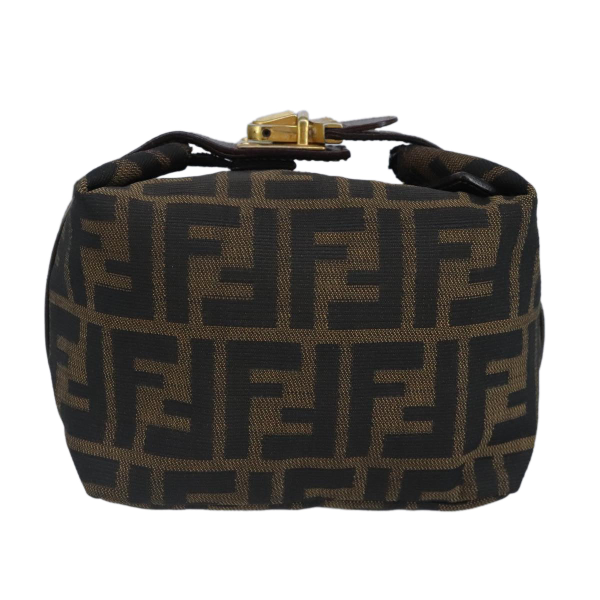 FENDI Zucca Canvas Pouch Brown Black gold Auth 97012