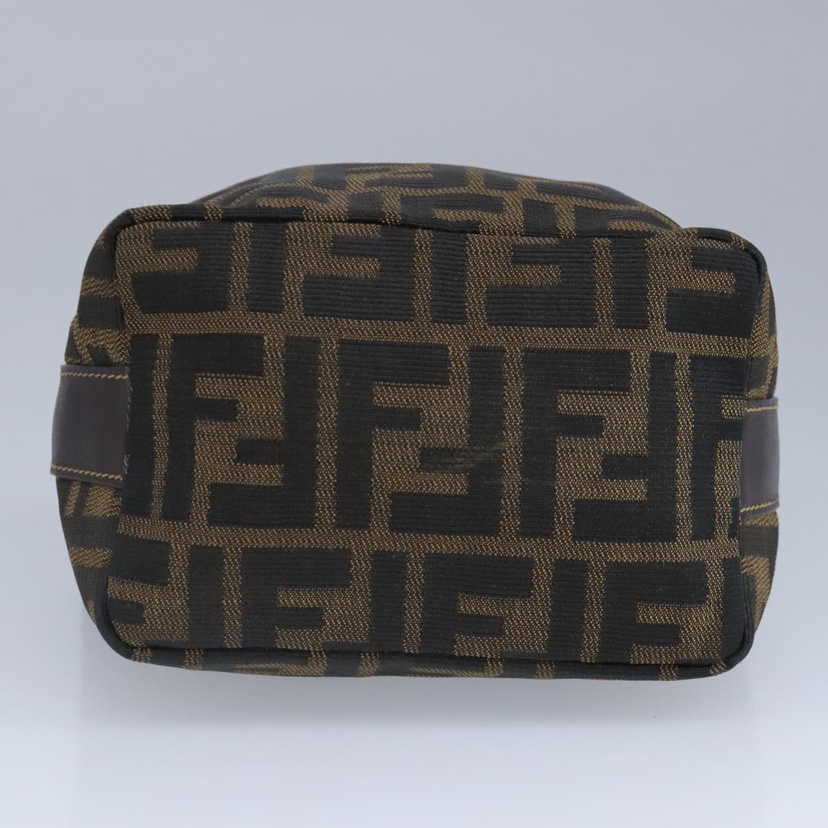 FENDI Zucca Canvas Pouch Brown Black gold Auth 97012