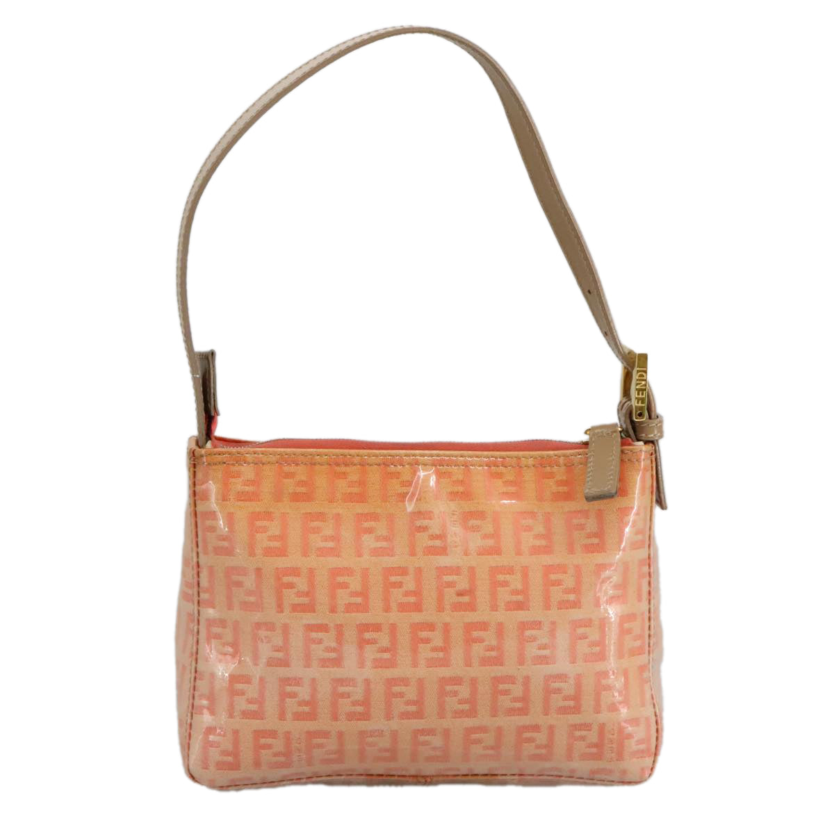 FENDI Zucchino Canvas Hand Bag Enamel Orange Gold Auth 97013 - 0