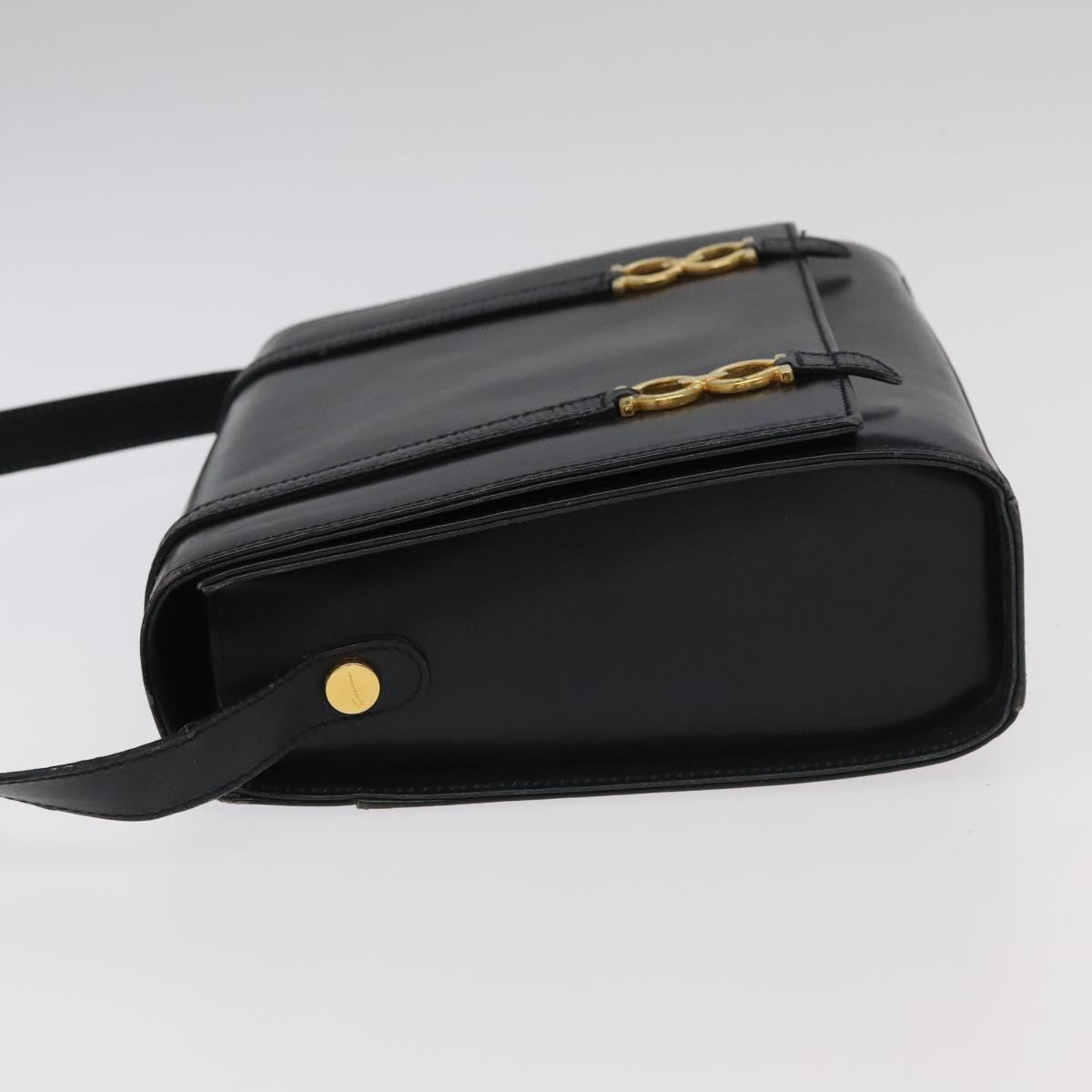 Salvatore Ferragamo Gancini Shoulder Bag Leather Black Gold Auth 97014