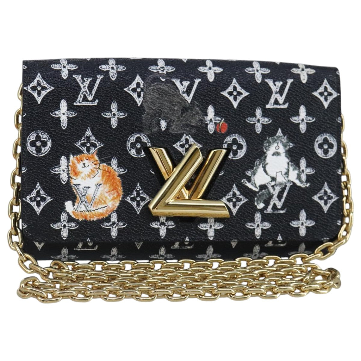 LOUIS VUITTON Monogram Cat Portefeuille Twist Chain Wallet M63888 Auth 97021S