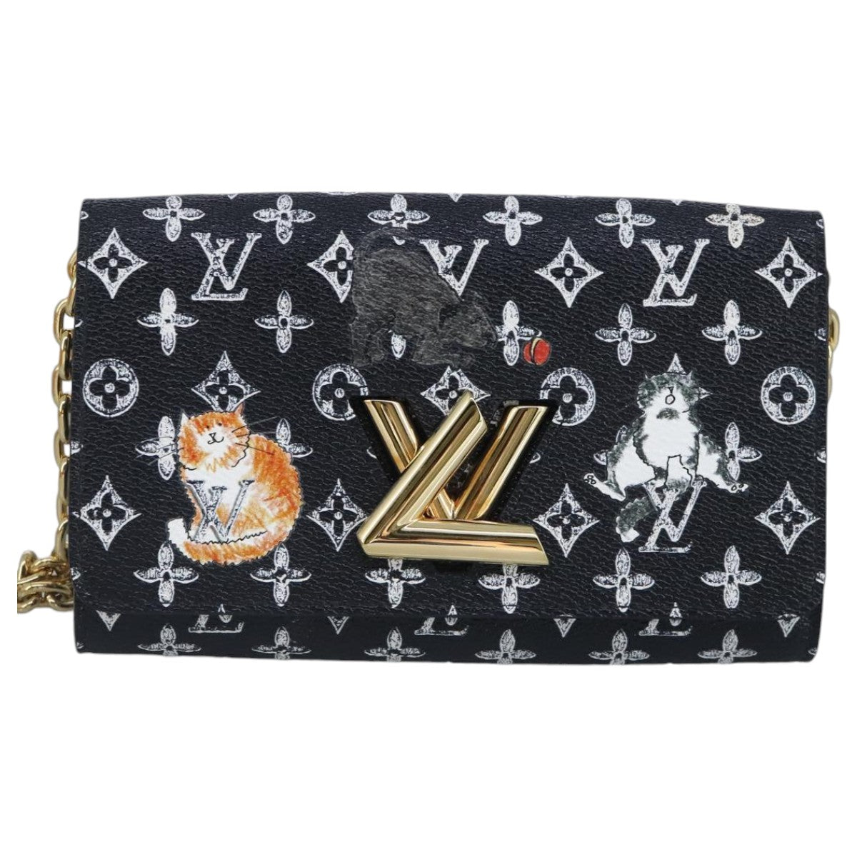 LOUIS VUITTON Monogram Cat Portefeuille Twist Chain Wallet M63888 Auth 97021S