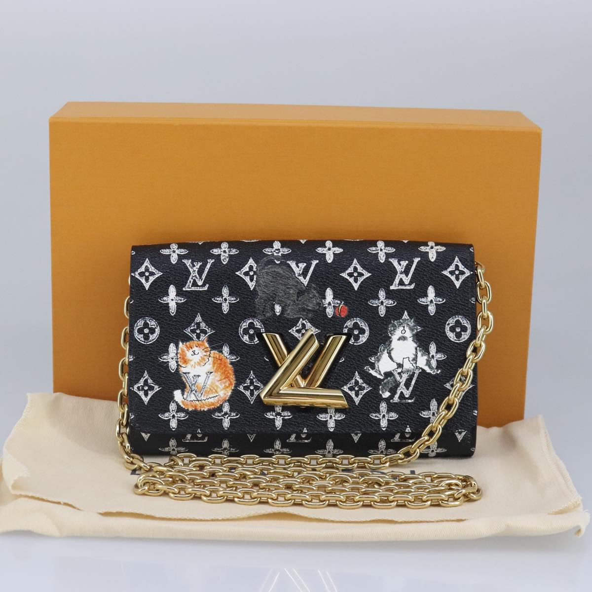 LOUIS VUITTON Monogram Cat Portefeuille Twist Chain Wallet M63888 Auth 97021S