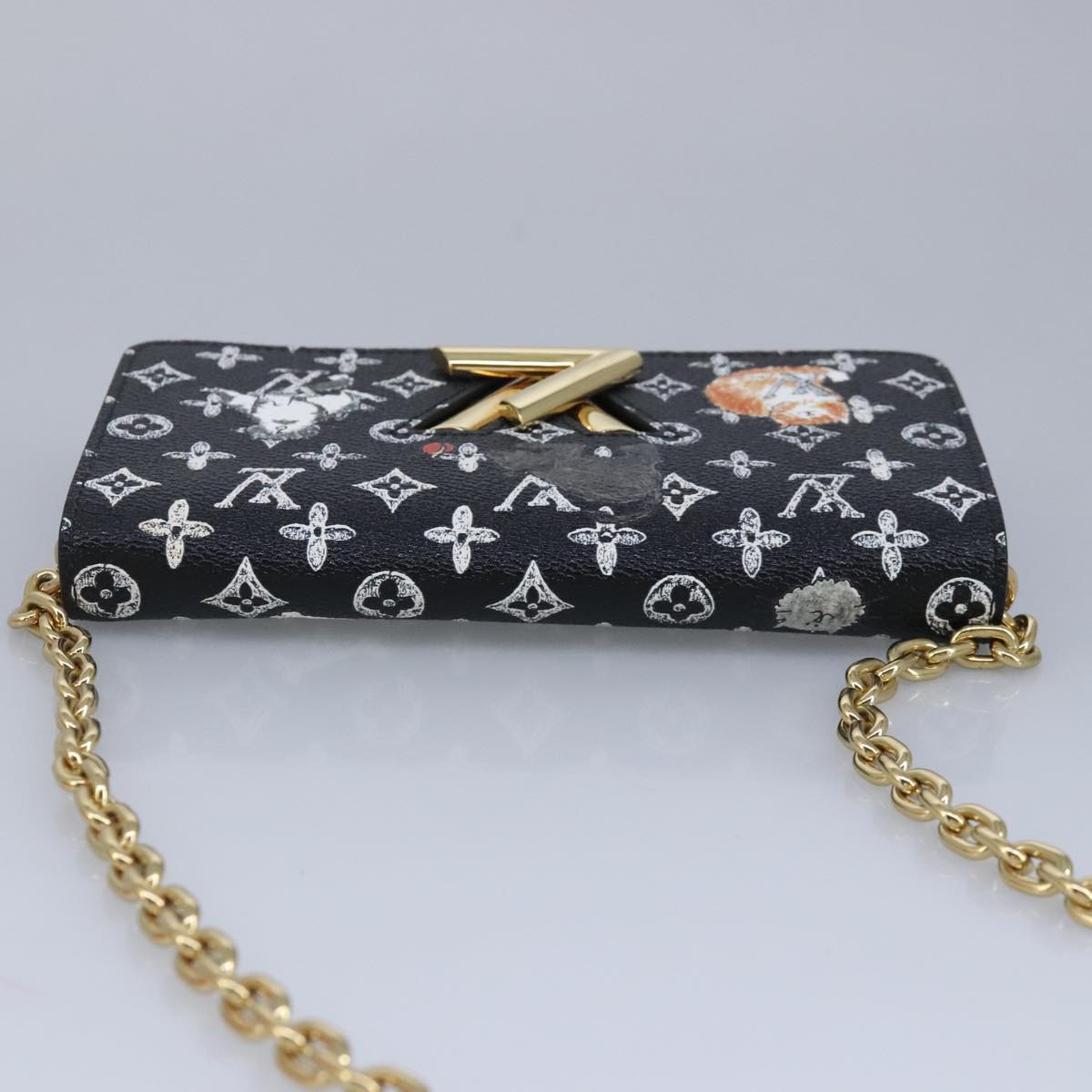 LOUIS VUITTON Monogram Cat Portefeuille Twist Chain Wallet M63888 Auth 97021S