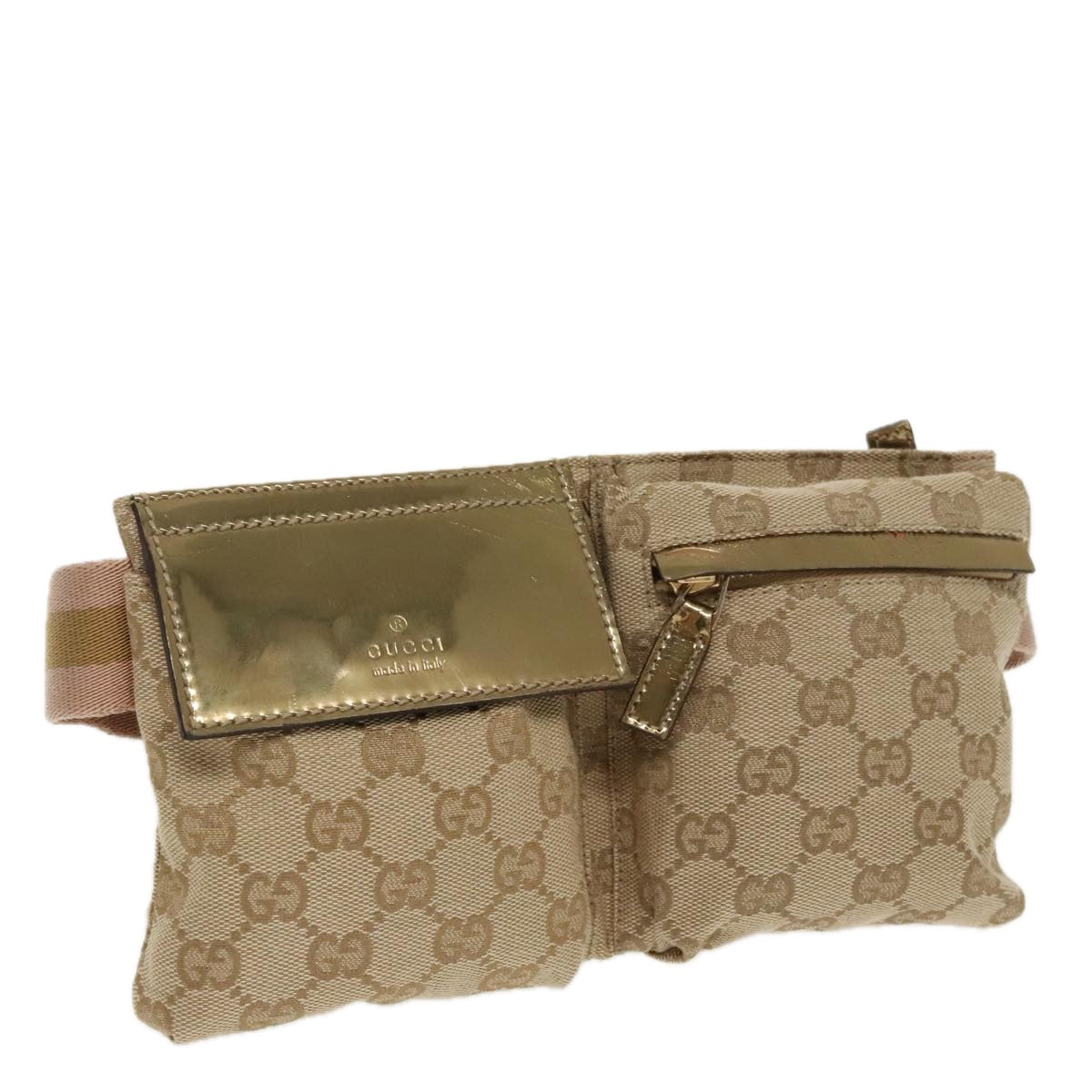 GUCCI GG Canvas Sherry Line Waist bag Beige Gold pink 162962 Auth 97034