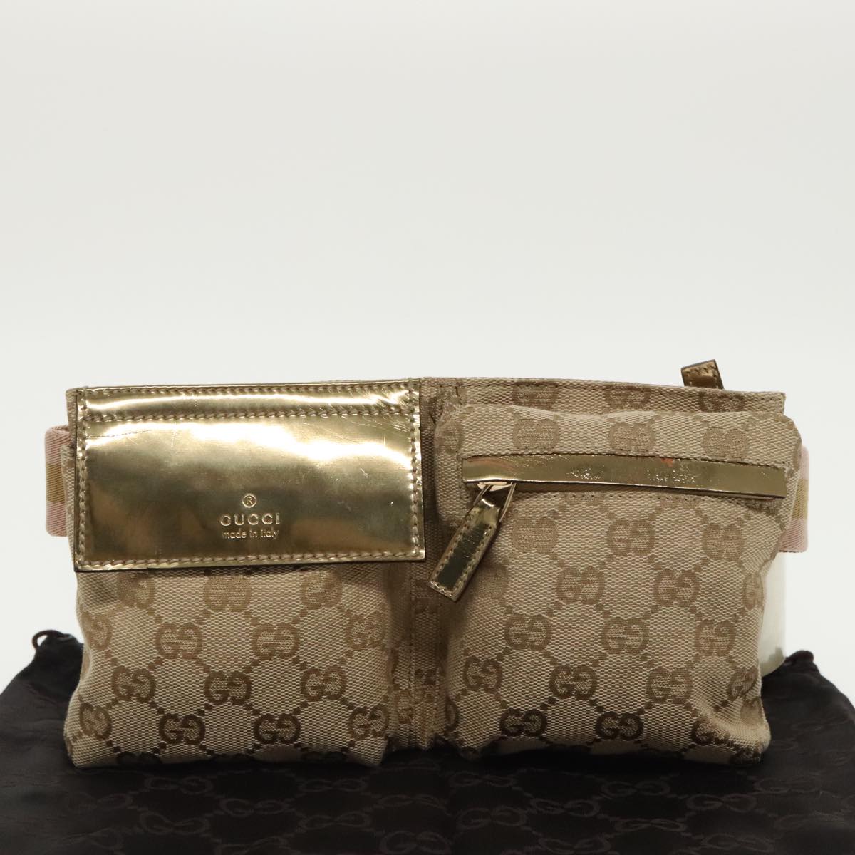 GUCCI GG Canvas Sherry Line Waist bag Beige Gold pink 162962 Auth 97034