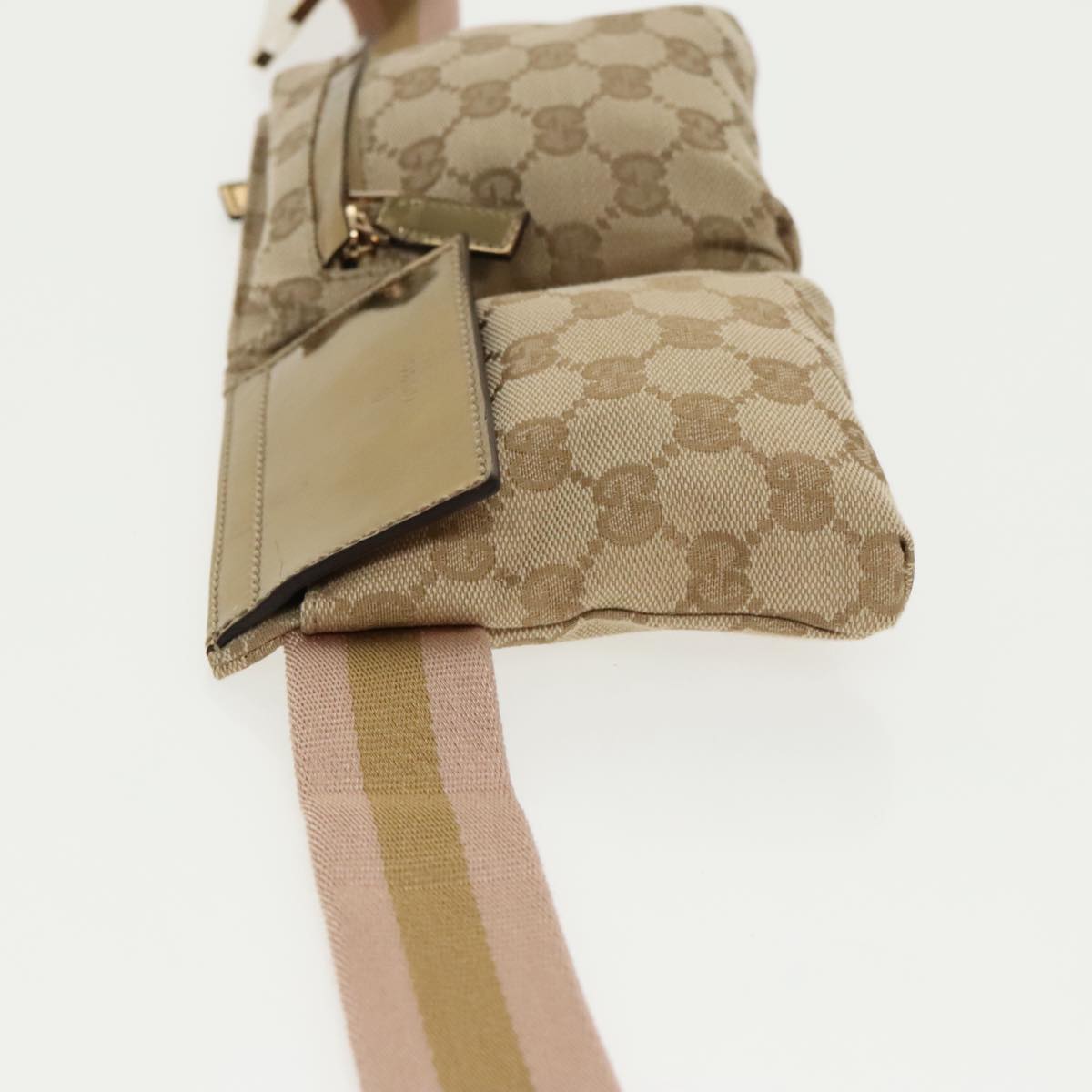 GUCCI GG Canvas Sherry Line Waist bag Beige Gold pink 162962 Auth 97034