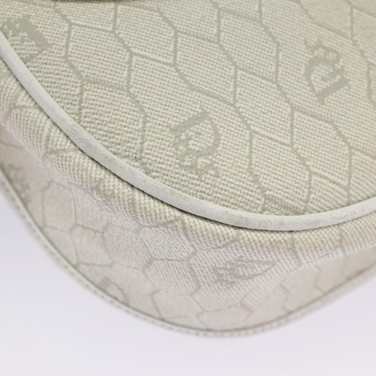 Christian Dior Honeycomb Canvas Shoulder Bag PVC Leather White Gold Auth 97038