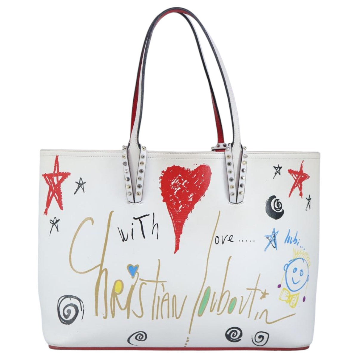 Christian Louboutin Tote Bag Leather White Silver Auth 97041 - 0