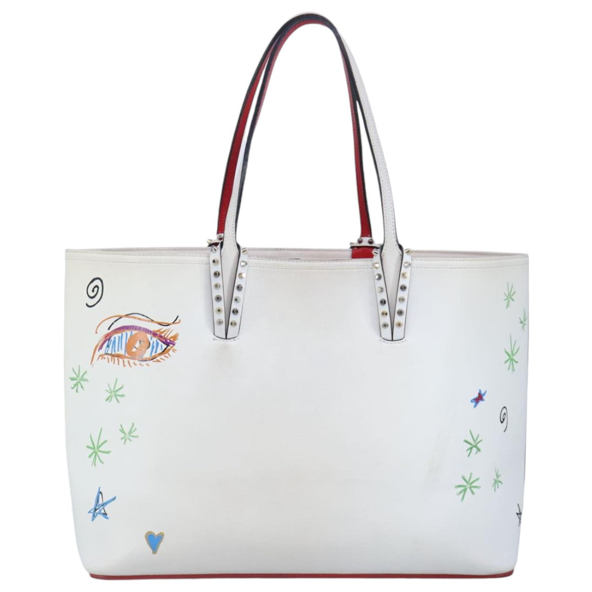 Christian Louboutin Tote Bag Leather White Silver Auth 97041