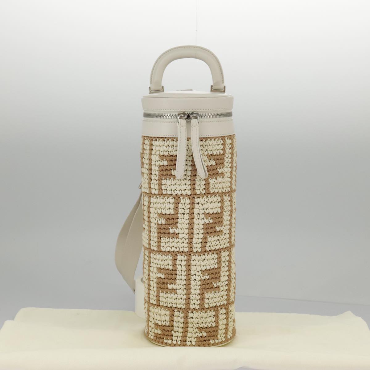 FENDI Zucca Canvas Bottle Shoulder Bag Beige Auth 97046A