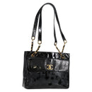 CHANEL Ketten-Einkaufstasche Lackleder Schwarz Gold CC Auth 97057-1